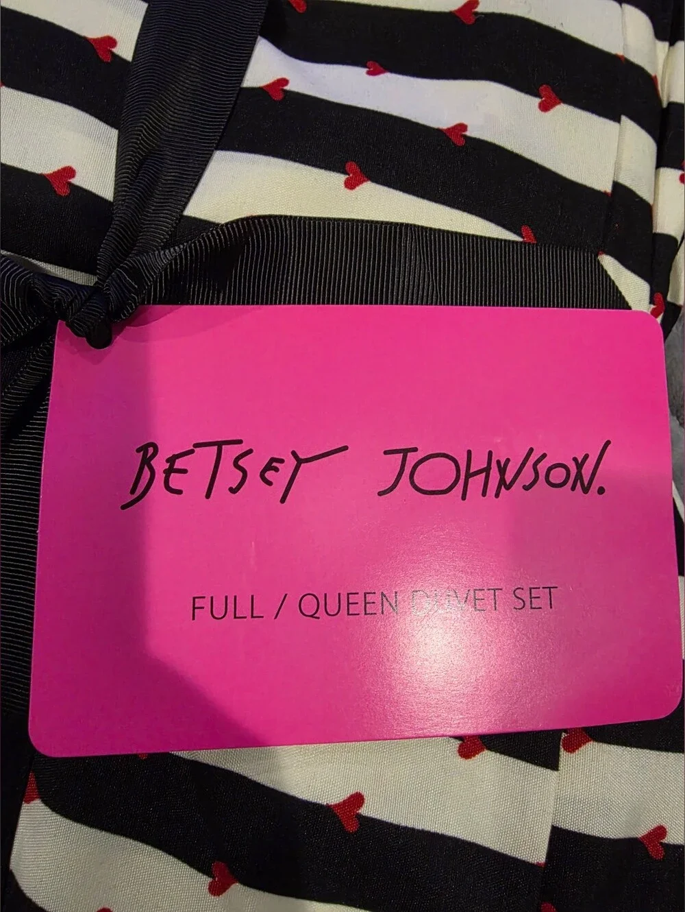 3pc Betsey Johnson Full/Queen Wonderland Stripe Microfiber Duvet Set Black